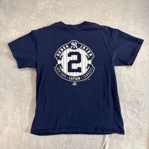 Majestic New York Yankees Derek Jeter #2 "Captain" Graphic T Shirt Navy LARGE